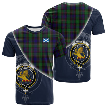 Printivon Nicolson Green Hunting Tartan Scottish Crest T Shirt