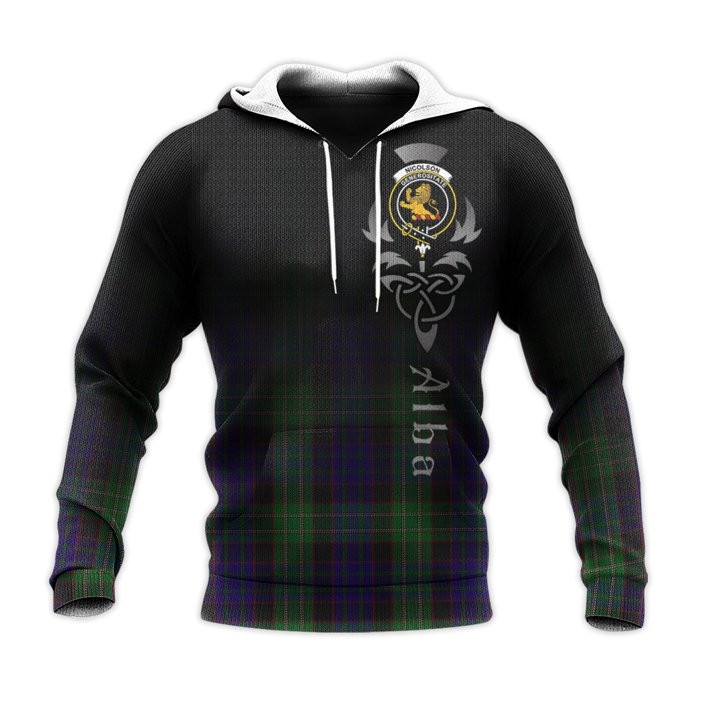 Printivon Nicolson Green Hunting Tartan Crest Alba Celtic Hoodie