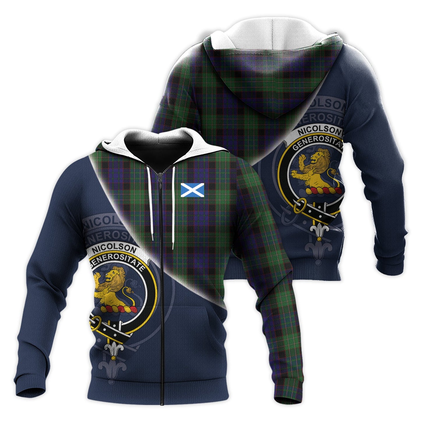 Printivon Nicolson Green Hunting Tartan Scottish Crest Hoodie