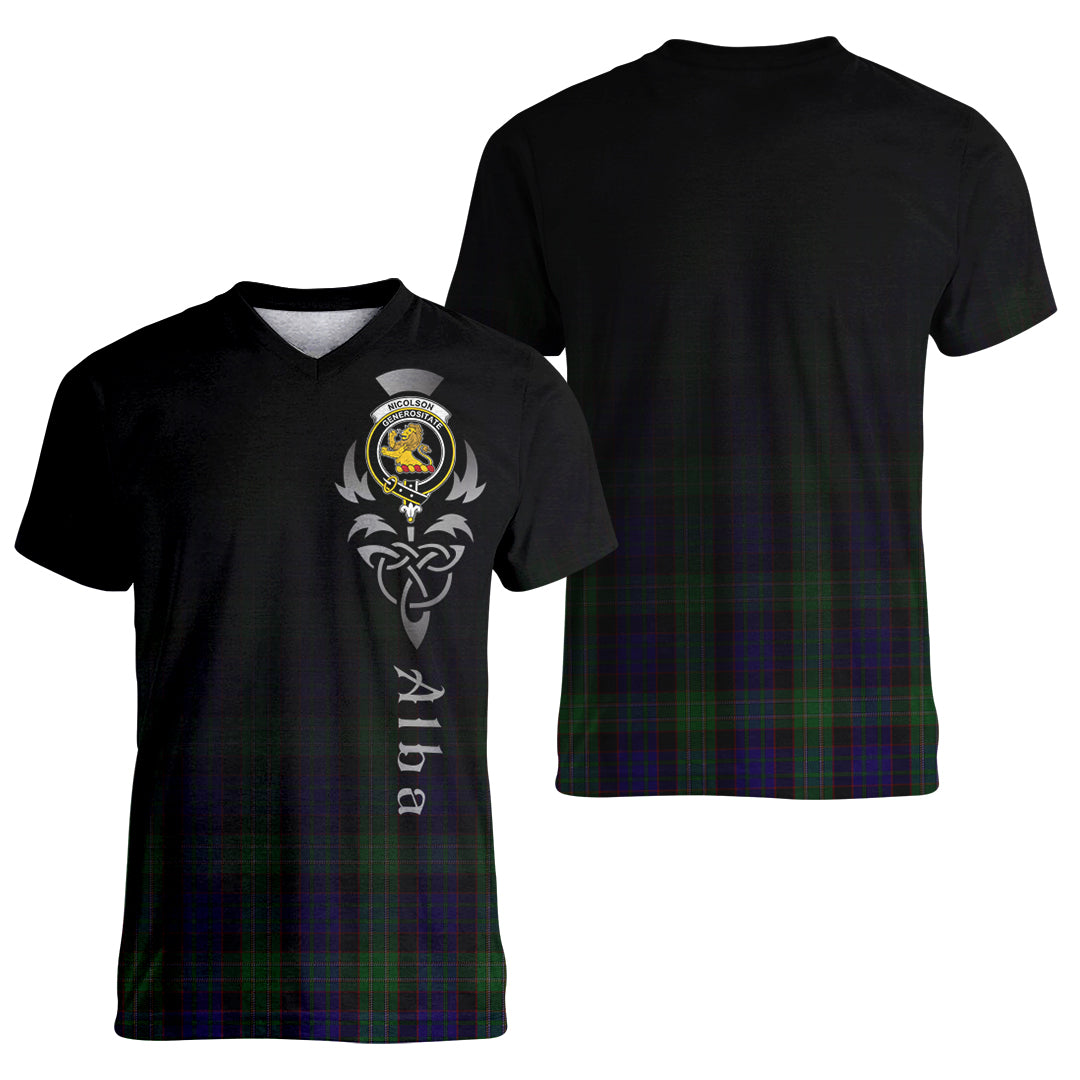 Printivon Nicolson Green Hunting Tartan Crest Alba Celtic T Shirt