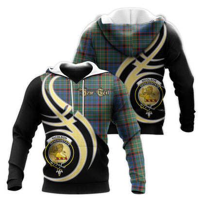 Printivon Nicolson Hunting Ancient Clan Believe In Me Crest Tartan Knitted Hoodie Custom Your Text