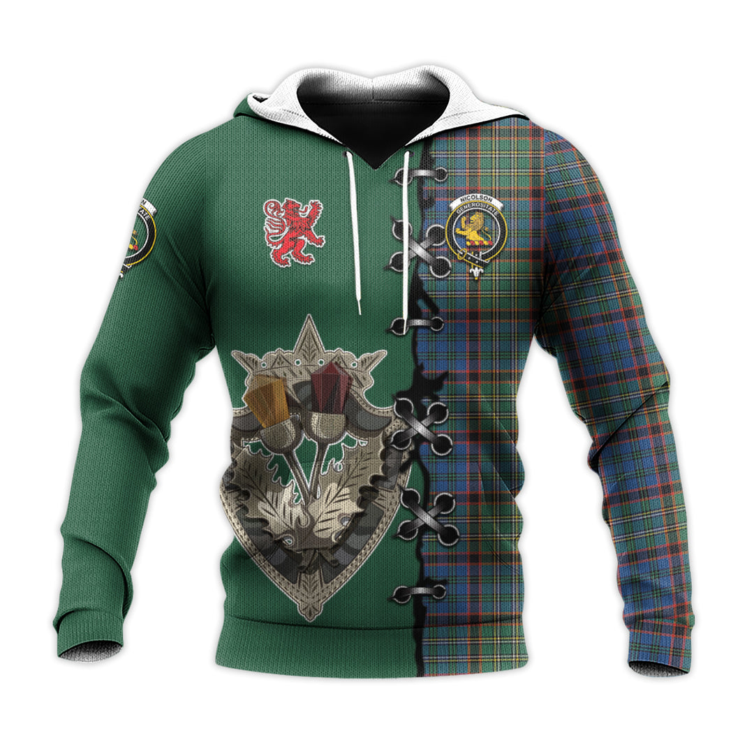 Printivon Nicolson Hunting Ancient Tartan Hoodie Lion Rampant And Celtic Thistle Style