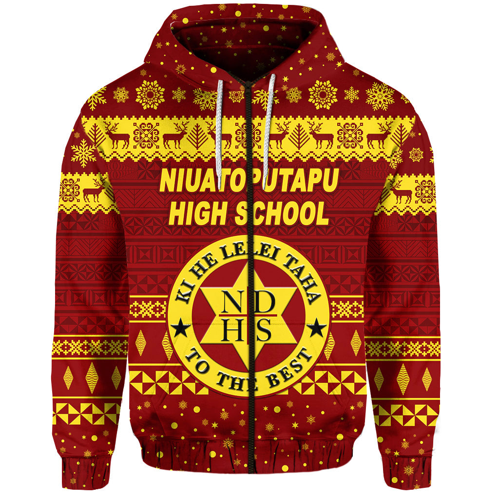 ( Personalised) Niuatoputapu High School Christmas Zip Hoodie Simple Style
