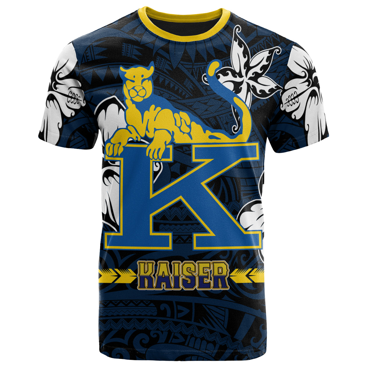 Hawaii Henry J. Kaiser High School T Shirt Kaiser High School Polynesian With Floral Elements Pattern