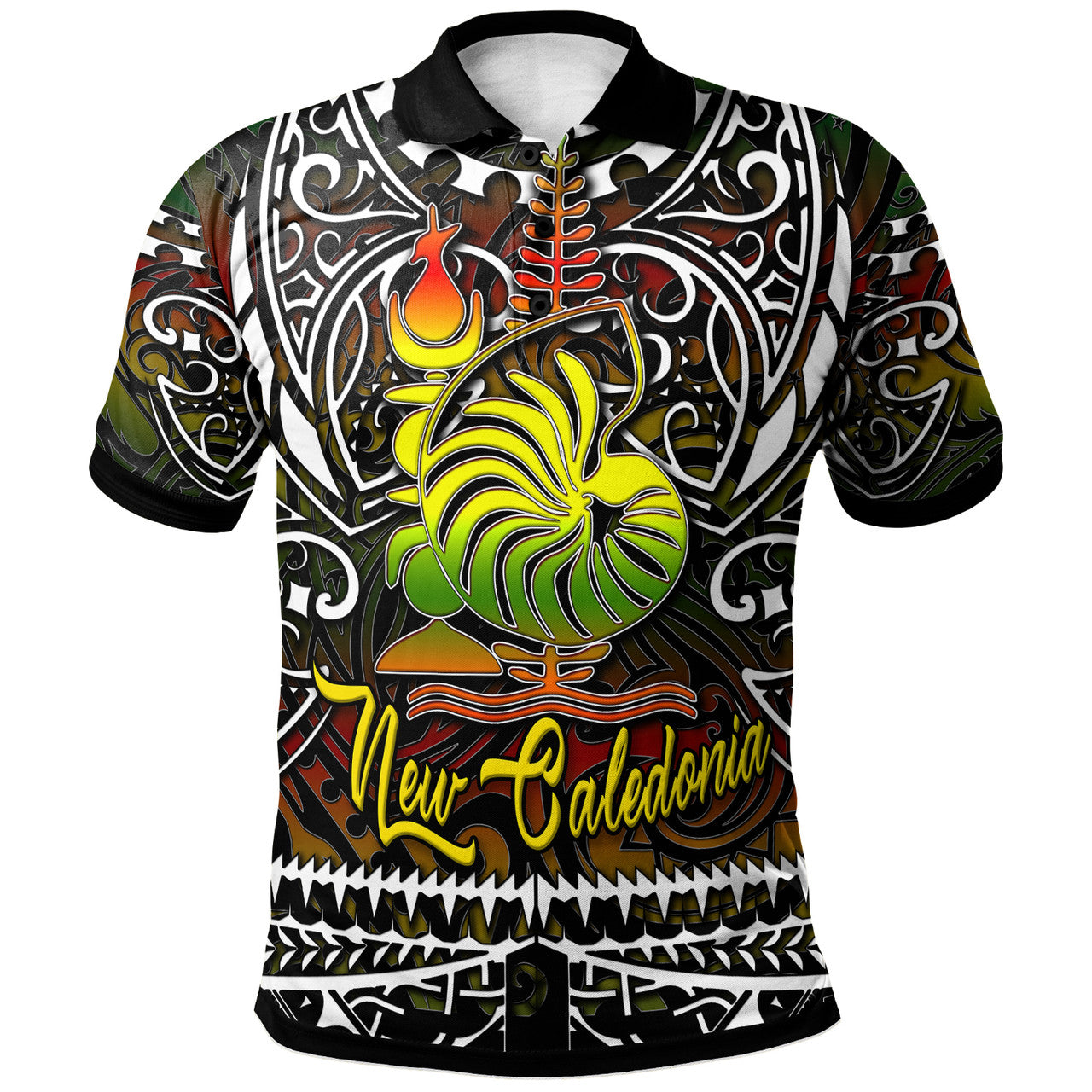 New Caledonia Polo Shirt  New Caledonia Coat Of Arms Polynesian Pattern Polo Shirt