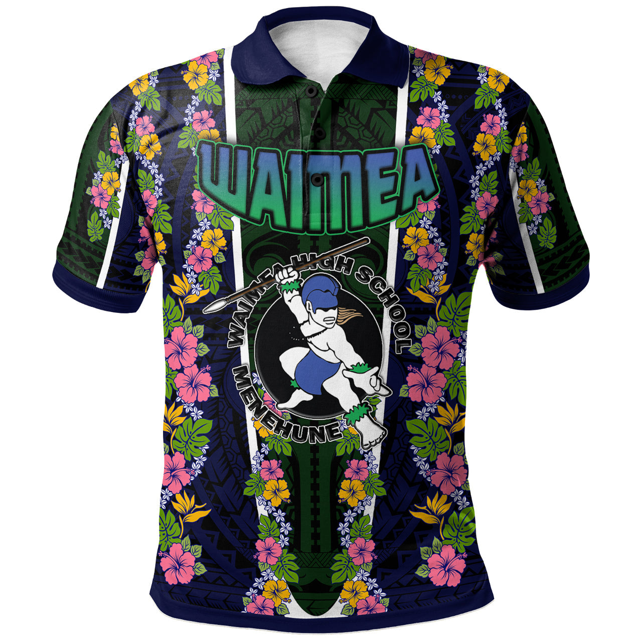 Hawaii Waimea High School Polo Shirt - Waimea High School Polynesian With Floral Pattern