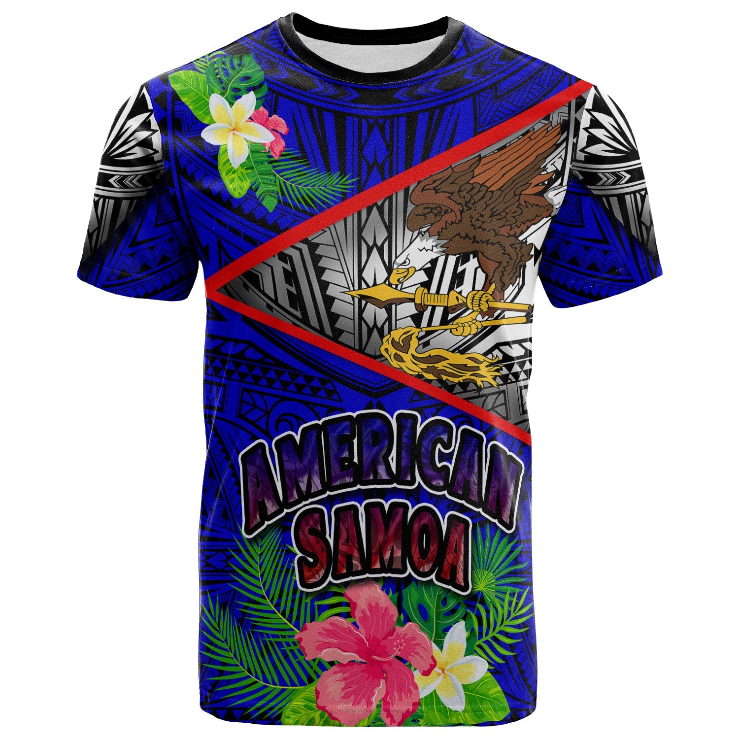 American Samoa T - Shirt  American Samoa Eagle Flag Style With Polynesian Patterns T - Shirt