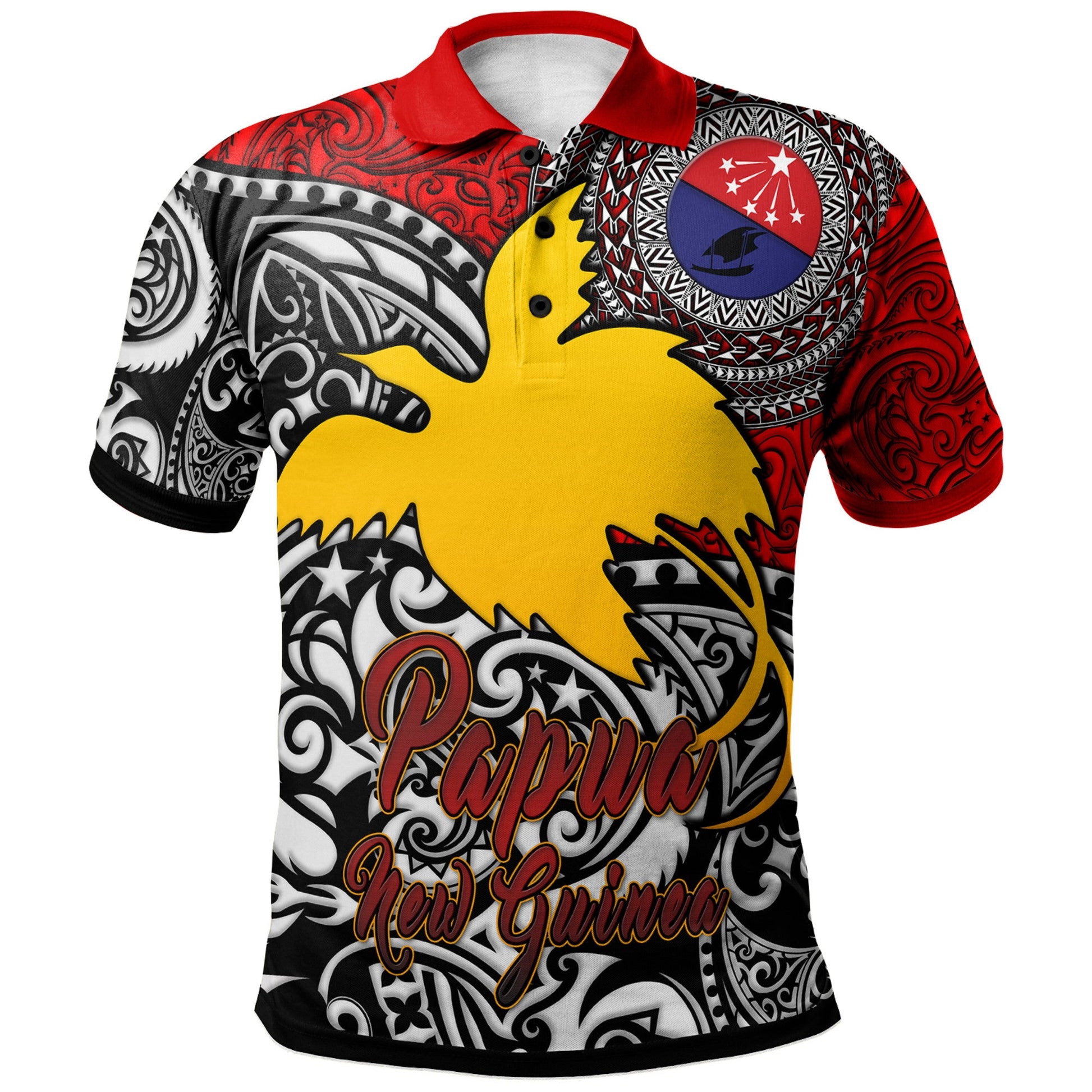 Papua New Guinea Polo Shirt - Central Of Papua New Guinea With Polynesian Patterns Polo Shirt