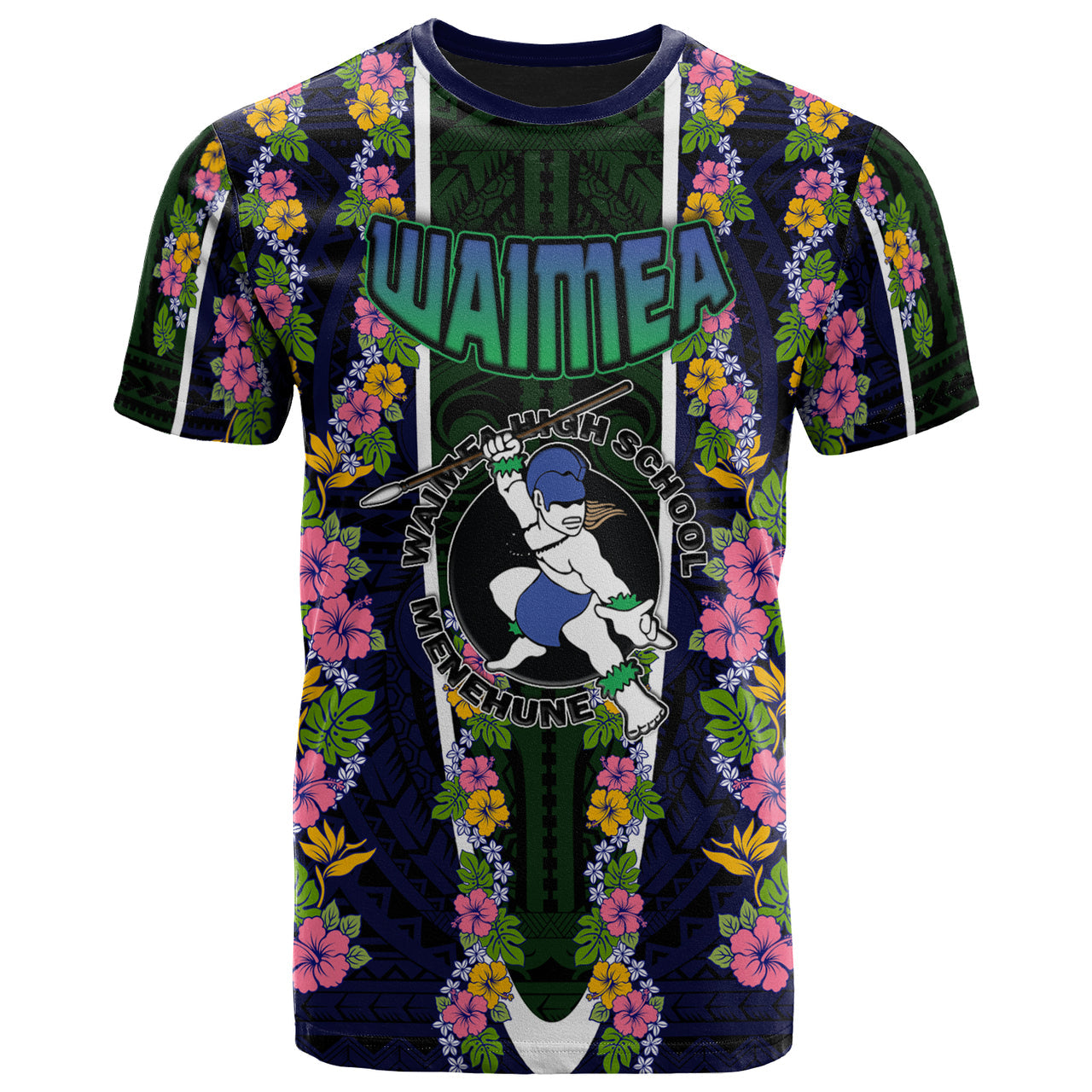 Hawaii Waimea High School T- Shirt Waimea High School Polynesian With Floral Pattern