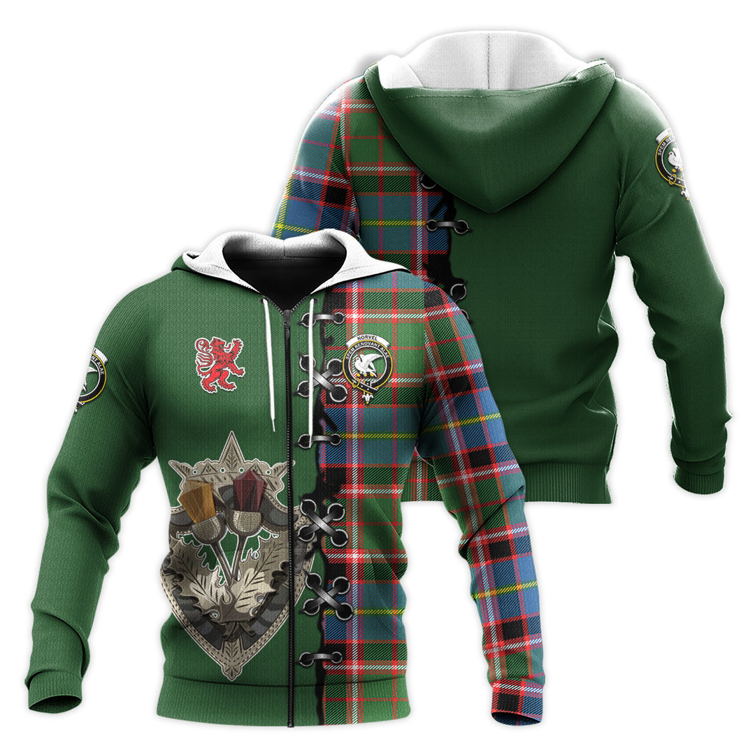 Printivon Norvel Tartan Hoodie Lion Rampant And Celtic Thistle Style