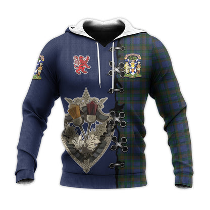 Printivon Novascotia District Tartan Hoodie Lion Rampant And Celtic Thistle Style