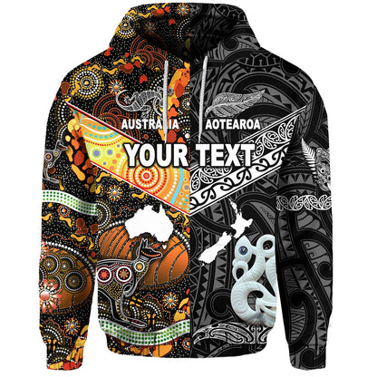 ( Personalised) New Zealand Maori Aotearoa And Australia Aboriginal Hoodie Together Black