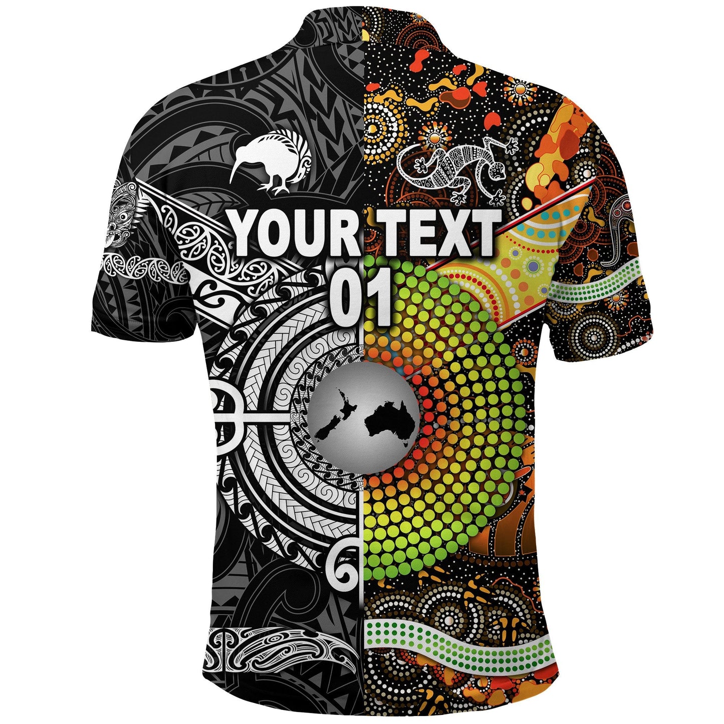 Custom Personalised New Zealand Maori Aotearoa And Australia Aboriginal Polo Shirt Together - Black, Custom Text And Number