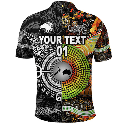 Custom Personalised New Zealand Maori Aotearoa And Australia Aboriginal Polo Shirt Together - Black, Custom Text And Number