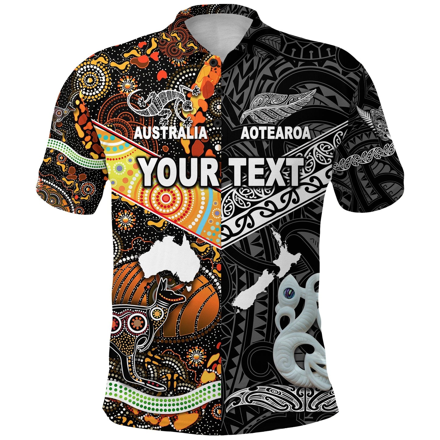 Custom Personalised New Zealand Maori Aotearoa And Australia Aboriginal Polo Shirt Together - Black