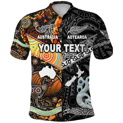 Custom Personalised New Zealand Maori Aotearoa And Australia Aboriginal Polo Shirt Together - Black