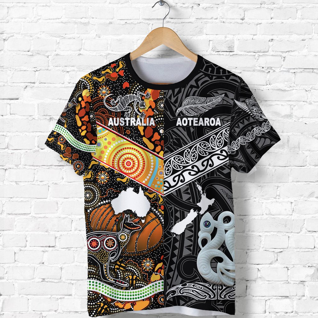 New Zealand Maori Aotearoa And Australia Aboriginal T Shirt Together - Black