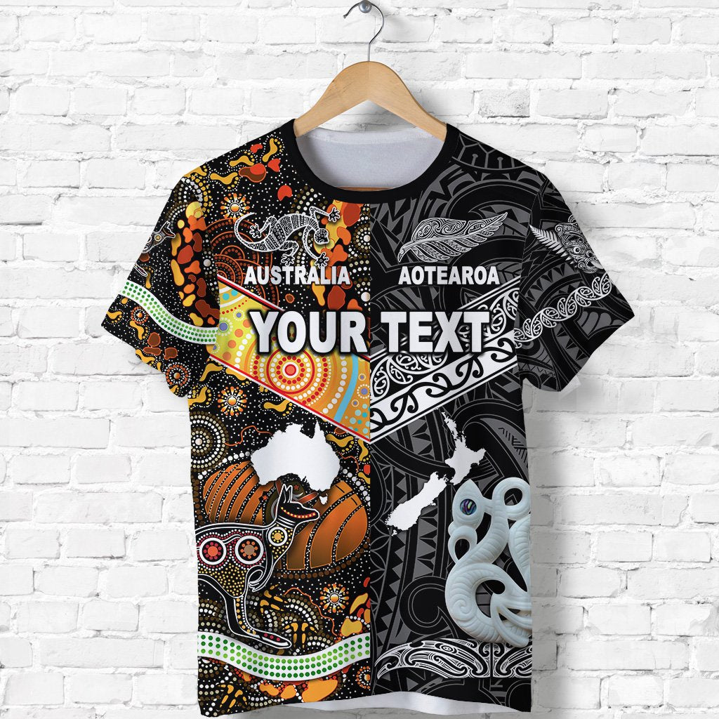 Custom Personalised New Zealand Maori Aotearoa And Australia Aboriginal T Shirt Together - Black