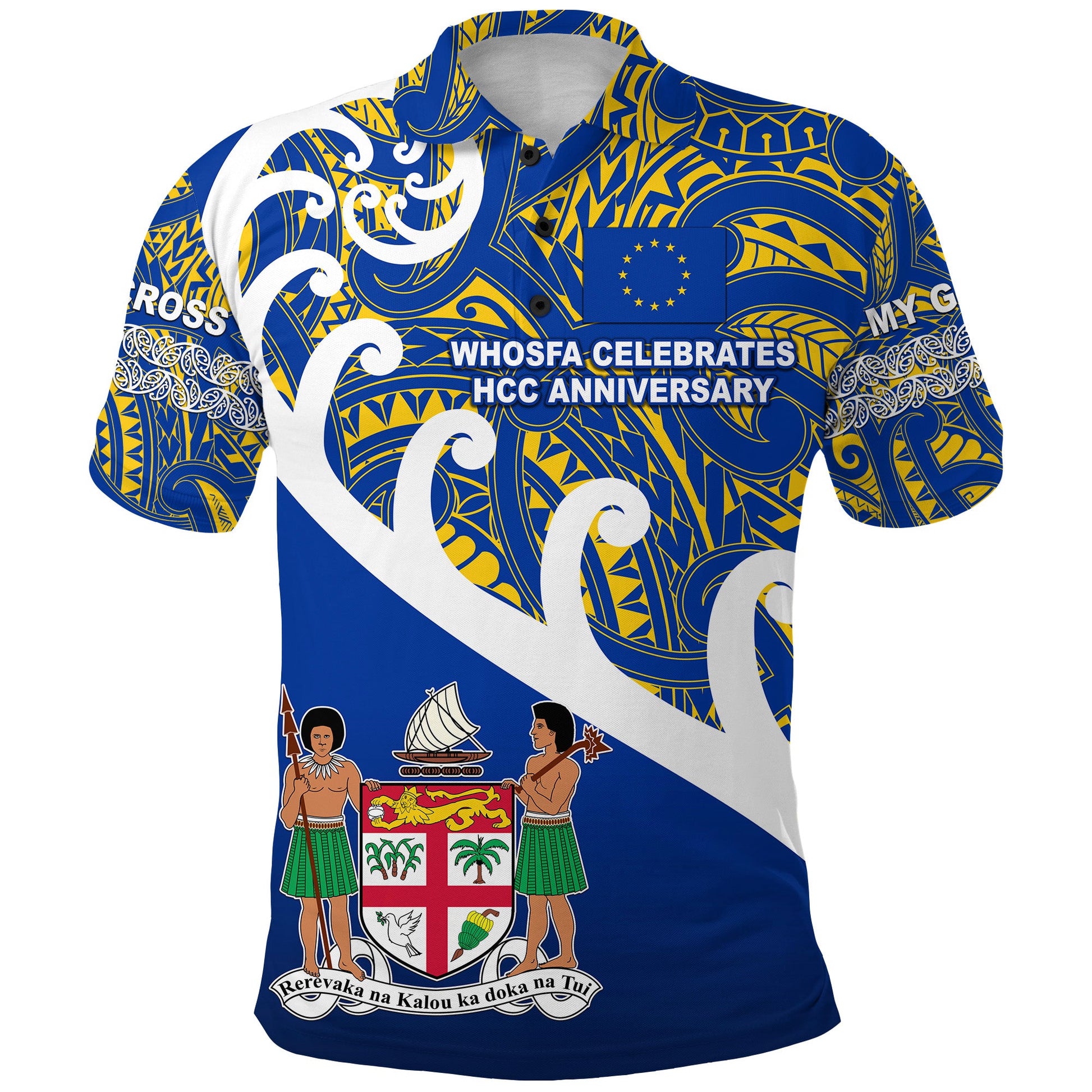 Whosfa Celebrates HCC Anniversary Fiji Europe Polo Shirt Silver Fern Koru Vibes