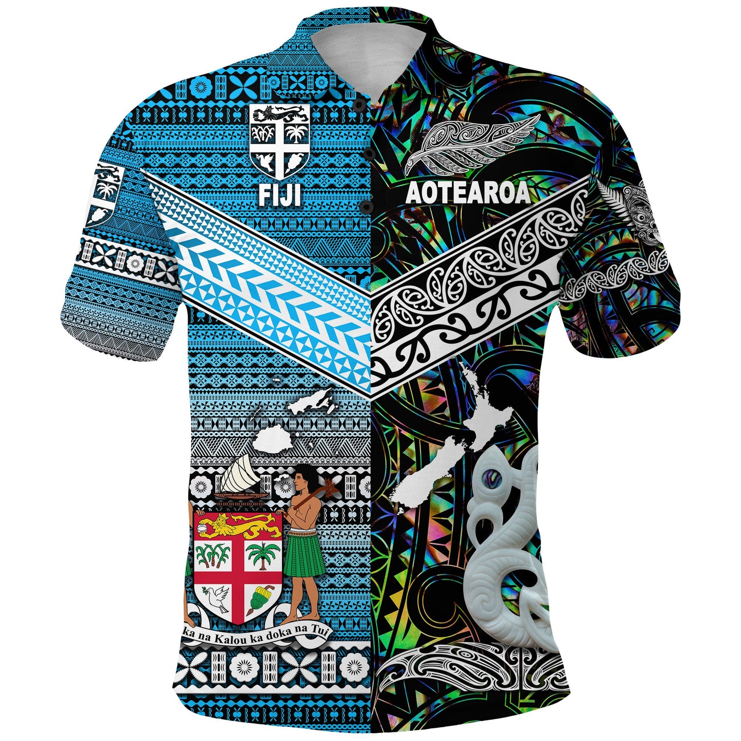 New Zealand Maori Aotearoa Fiji Tapa Together Polo Shirt - Paua Shell