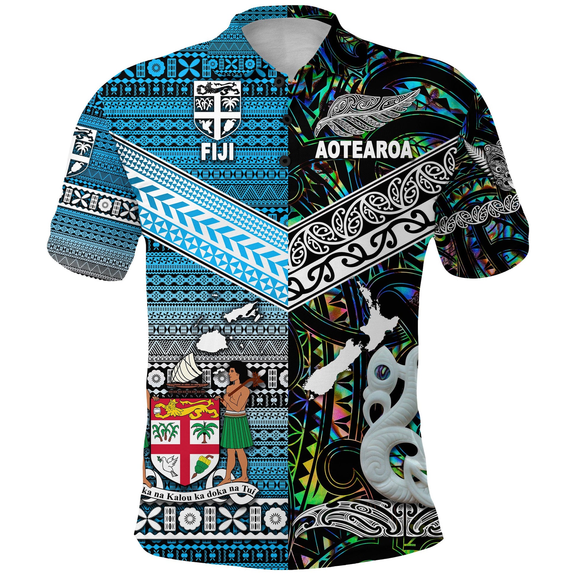 New Zealand Maori Aotearoa Fiji Tapa Together Polo Shirt - Paua Shell