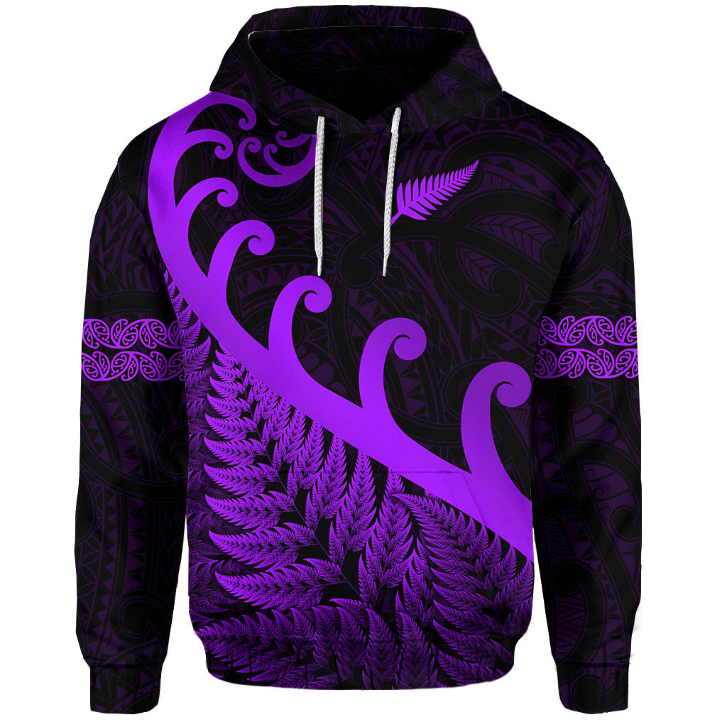 New Zealand Rugby Maori Hoodie Silver Fern Koru Vibes Purple