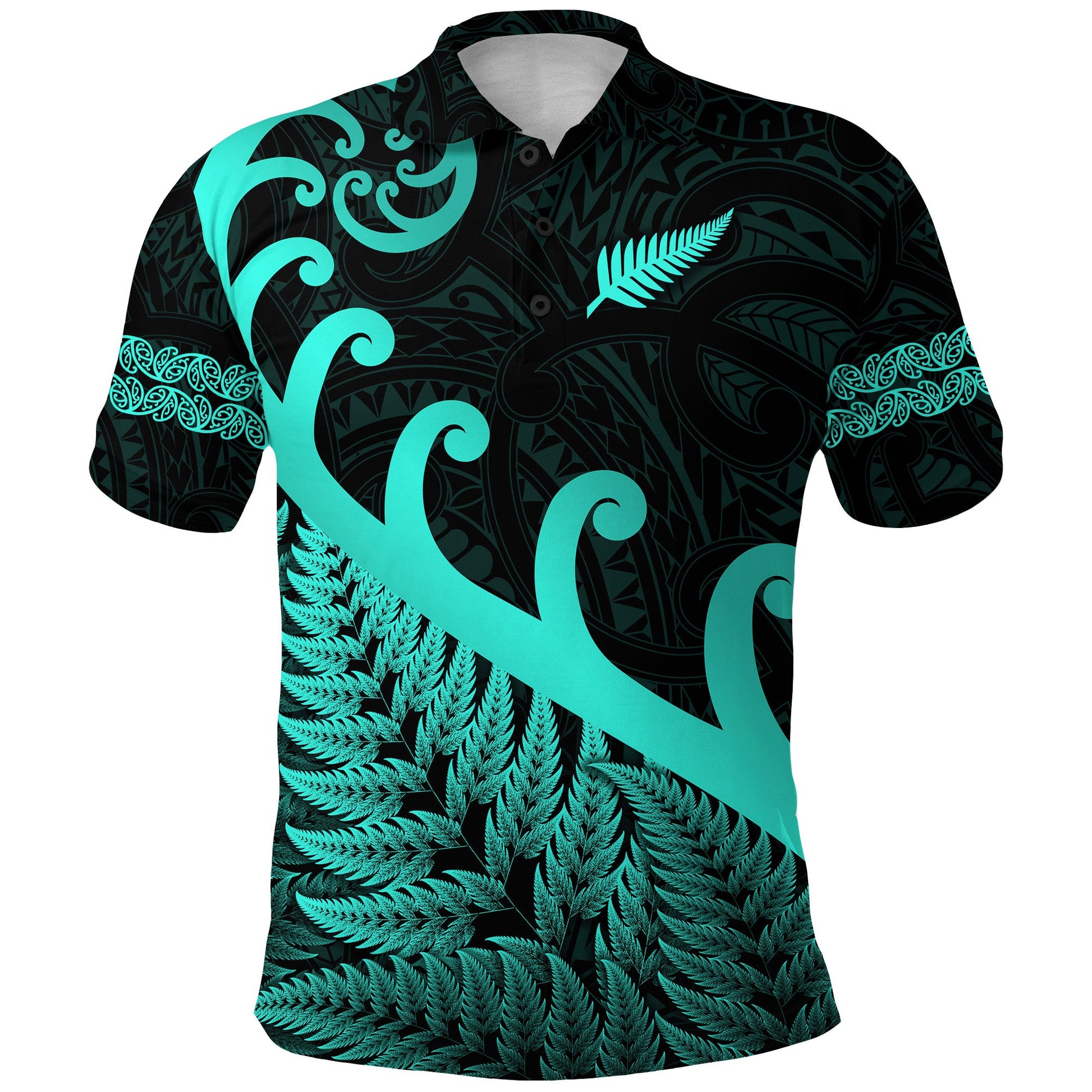 New Zealand Rugby Maori Polo Shirt Silver Fern Koru Vibes - Turquoise
