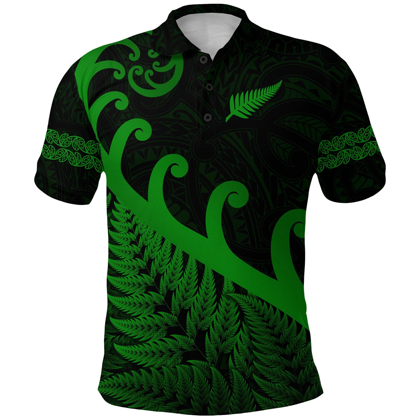 New Zealand Rugby Maori Polo Shirt Silver Fern Koru Vibes - Green