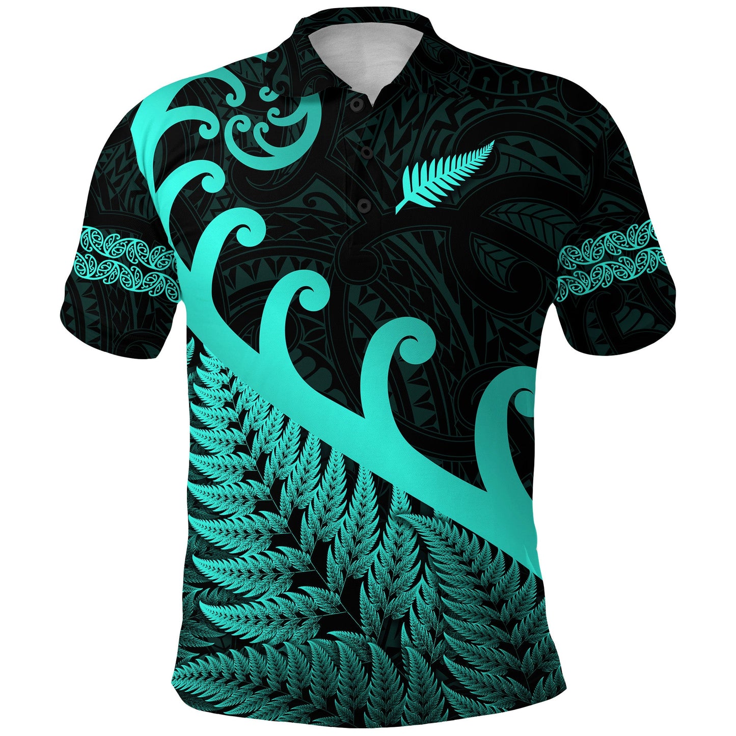 New Zealand Rugby Maori Polo Shirt Silver Fern Koru Vibes - Turquoise
