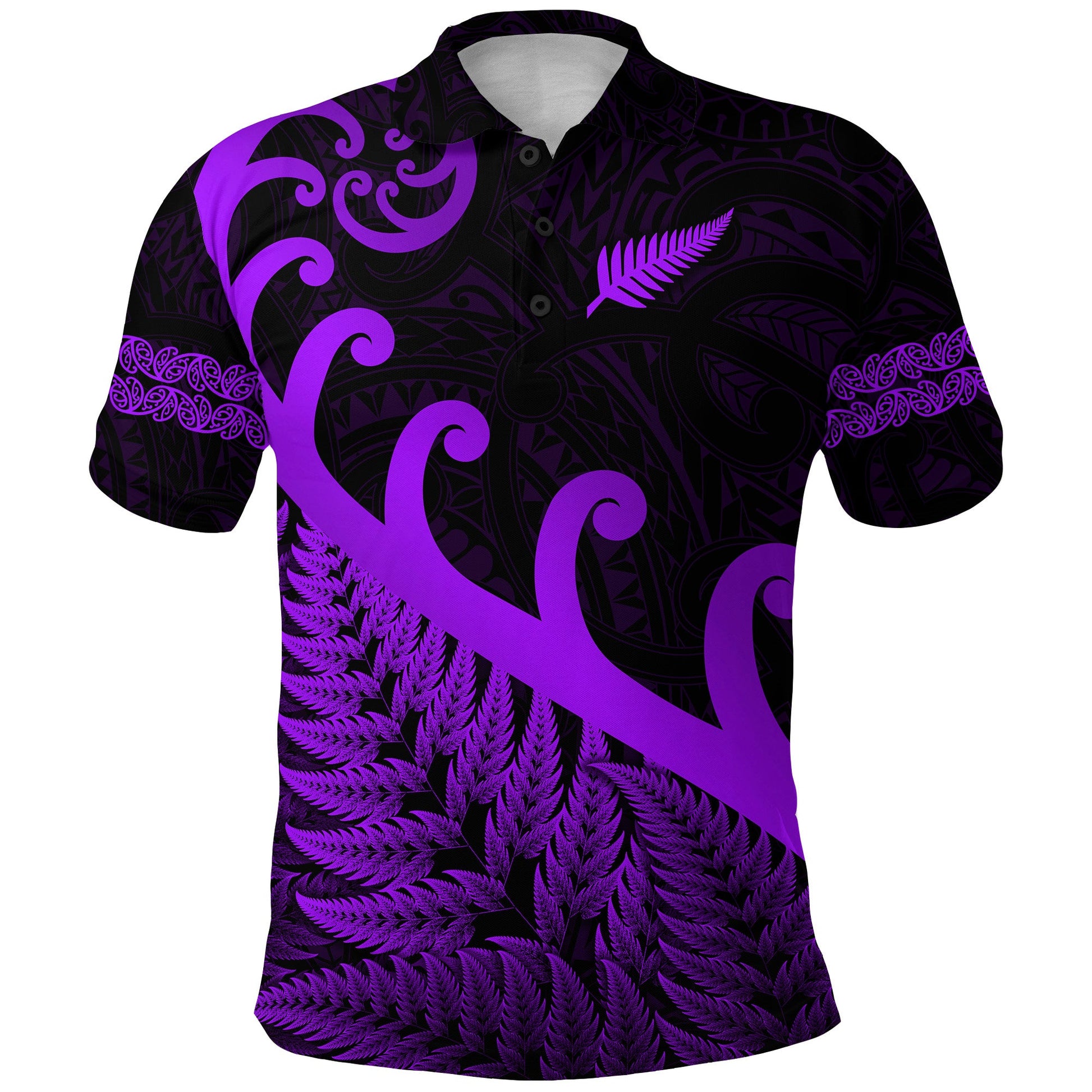 New Zealand Rugby Maori Polo Shirt Silver Fern Koru Vibes - Purple