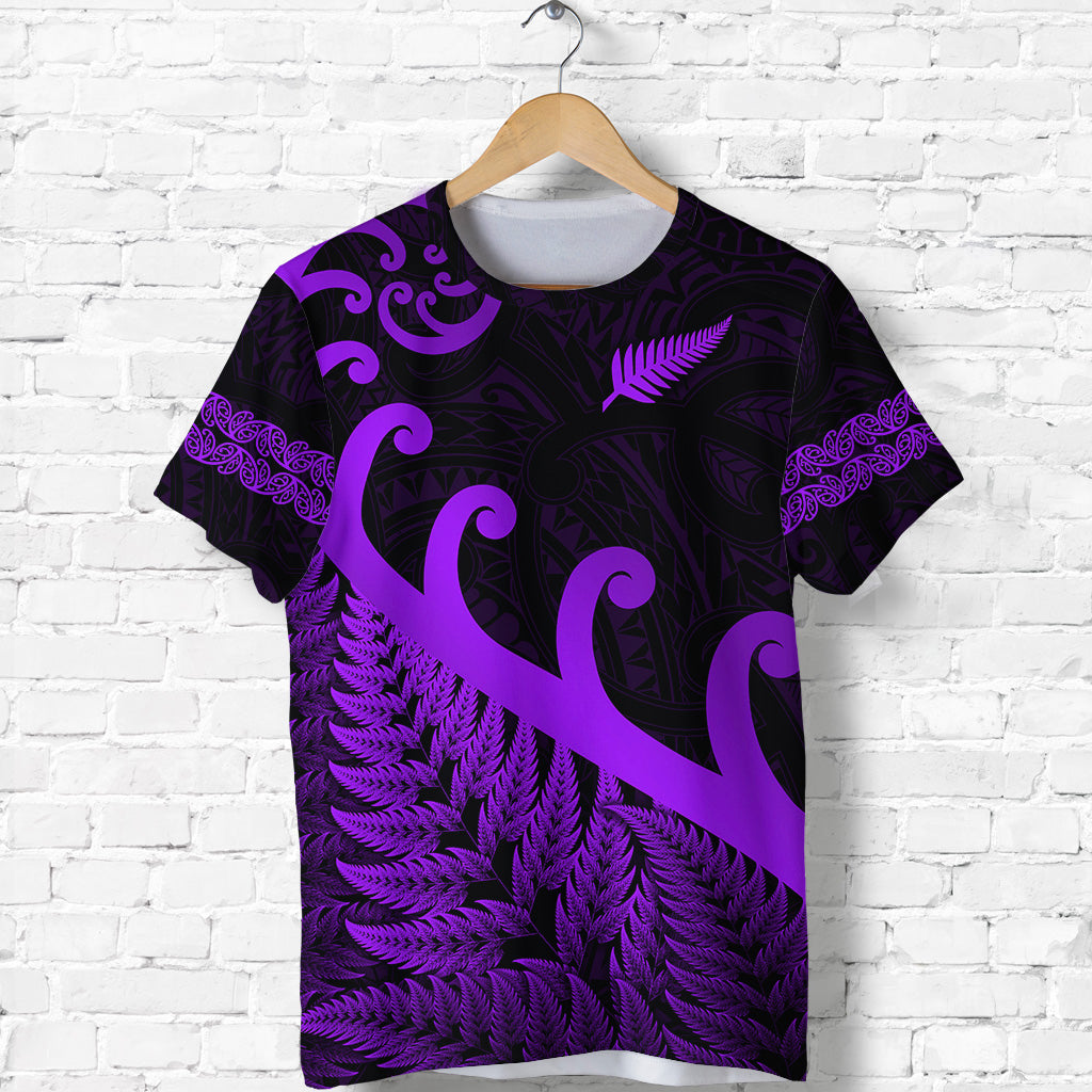 New Zealand Rugby Maori T Shirt Silver Fern Koru Vibes - Purple