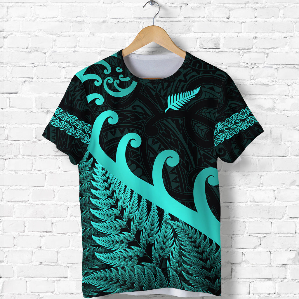 New Zealand Rugby Maori T Shirt Silver Fern Koru Vibes - Turquoise