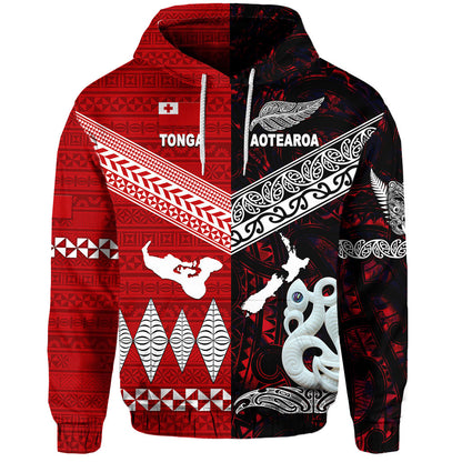 ( Personalised) New Zealand Maori Aotearoa Tonga Polynesian Together Hoodie Red, Text And Number