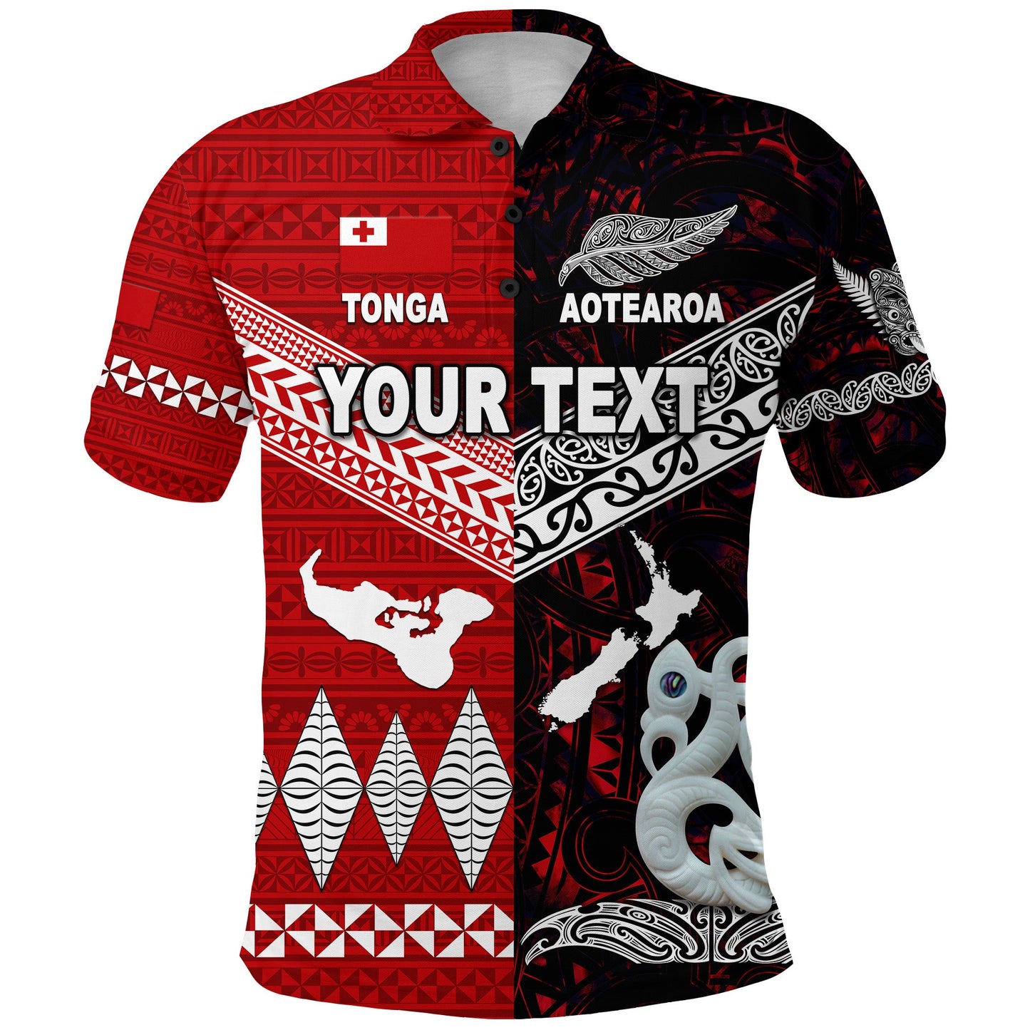 Custom Personalised New Zealand Maori Aotearoa Tonga Polynesian Together Polo Shirt - Red