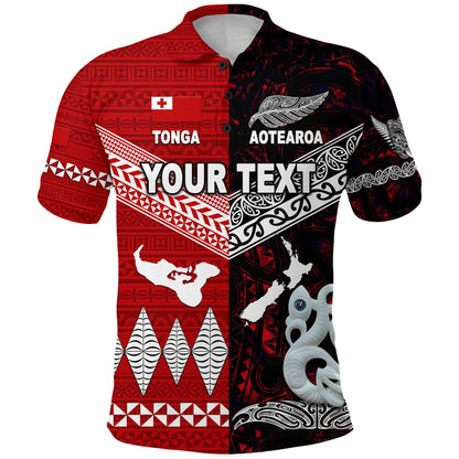 Custom Personalised New Zealand Maori Aotearoa Tonga Polynesian Together Polo Shirt - Red