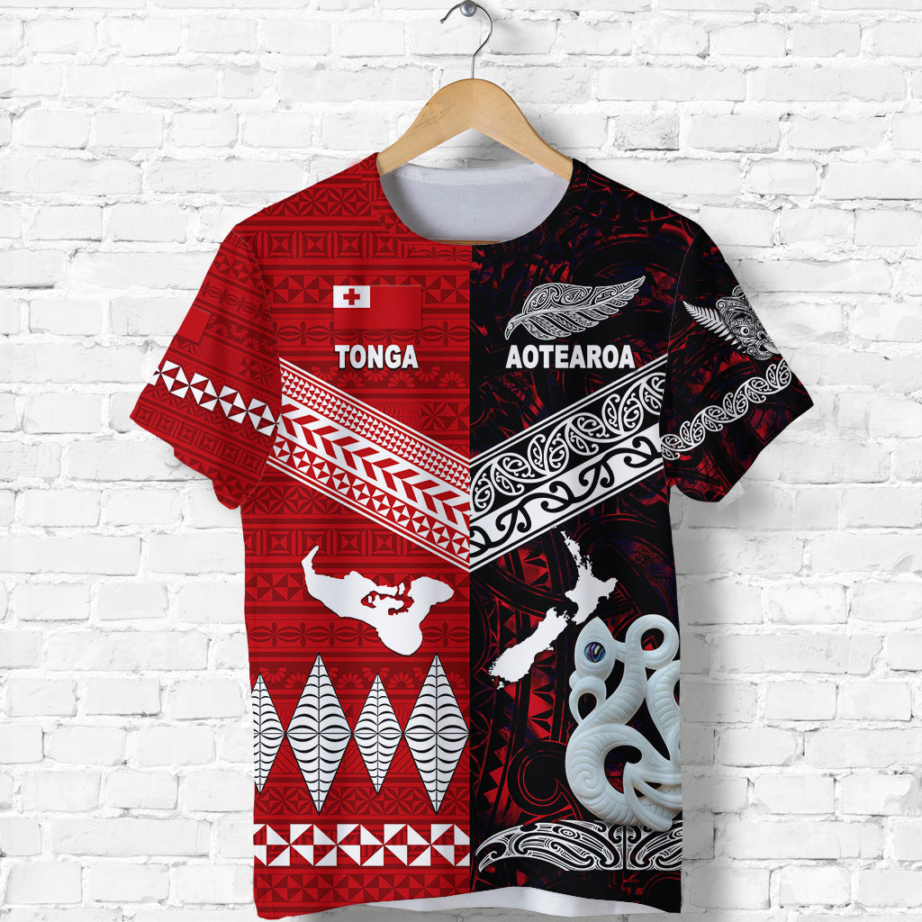 Custom Personalised New Zealand Maori Aotearoa Tonga Polynesian Together T Shirt - Red, Custom Text And Number