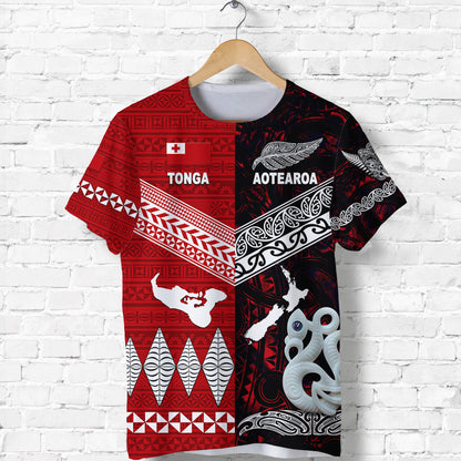 Custom Personalised New Zealand Maori Aotearoa Tonga Polynesian Together T Shirt - Red, Custom Text And Number