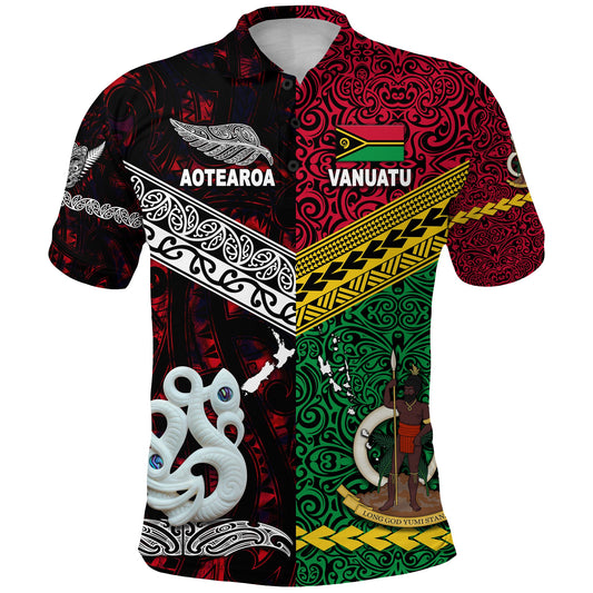 Vanuatu And New Zealand Polo Shirt Together - Red