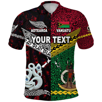 Custom Personalised Vanuatu And New Zealand Polo Shirt Together - Red