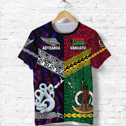 Custom Personalised Vanuatu And New Zealand T Shirt Together - Purple, Custom Text And Number