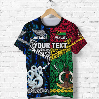 Custom Personalised Vanuatu And New Zealand T Shirt Together - Blue