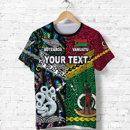 Custom Personalised Vanuatu And New Zealand T Shirt Together - Paua Shell