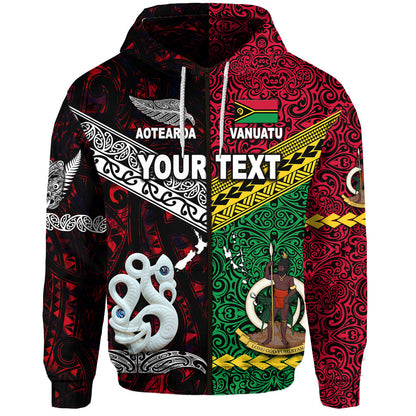 ( Personalised) Vanuatu And New Zealand Zip Hoodie Together Red