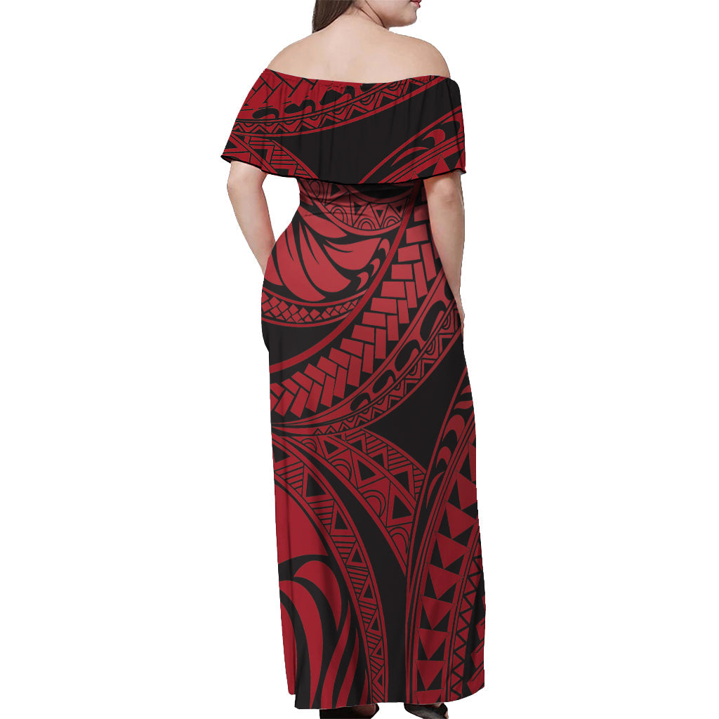 Polynesian Tribal Red Off Shoulder Long Dress For Her