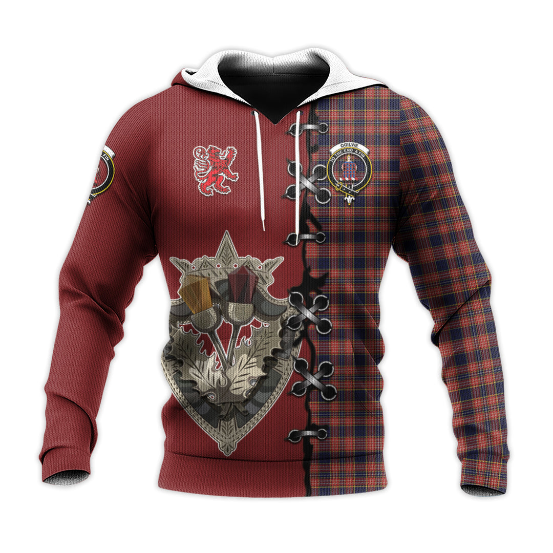 Printivon Ogilvie Ogilvy Tartan Hoodie Lion Rampant And Celtic Thistle Style