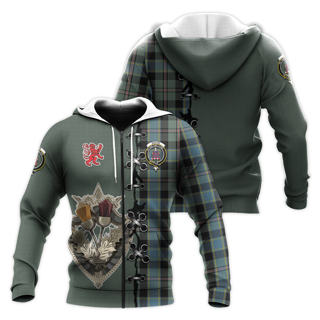 Printivon Ogilvie Ogilvy Hunting Tartan Hoodie Lion Rampant And Celtic Thistle Style