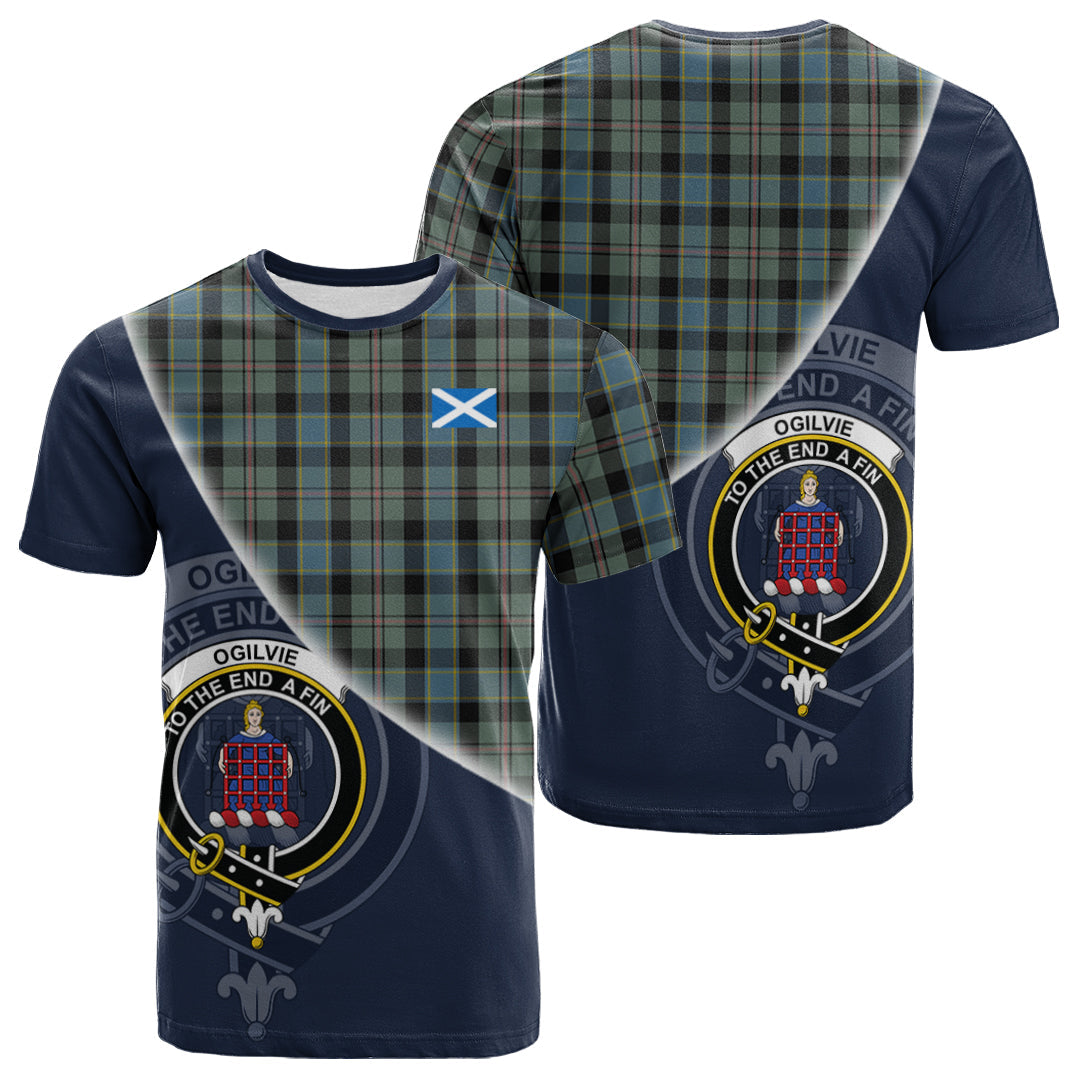 Printivon Ogilvie (Ogilvy) Hunting Tartan Scottish Crest T Shirt