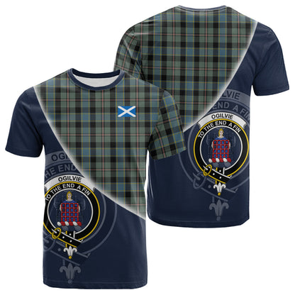 Printivon Ogilvie (Ogilvy) Hunting Tartan Scottish Crest T Shirt