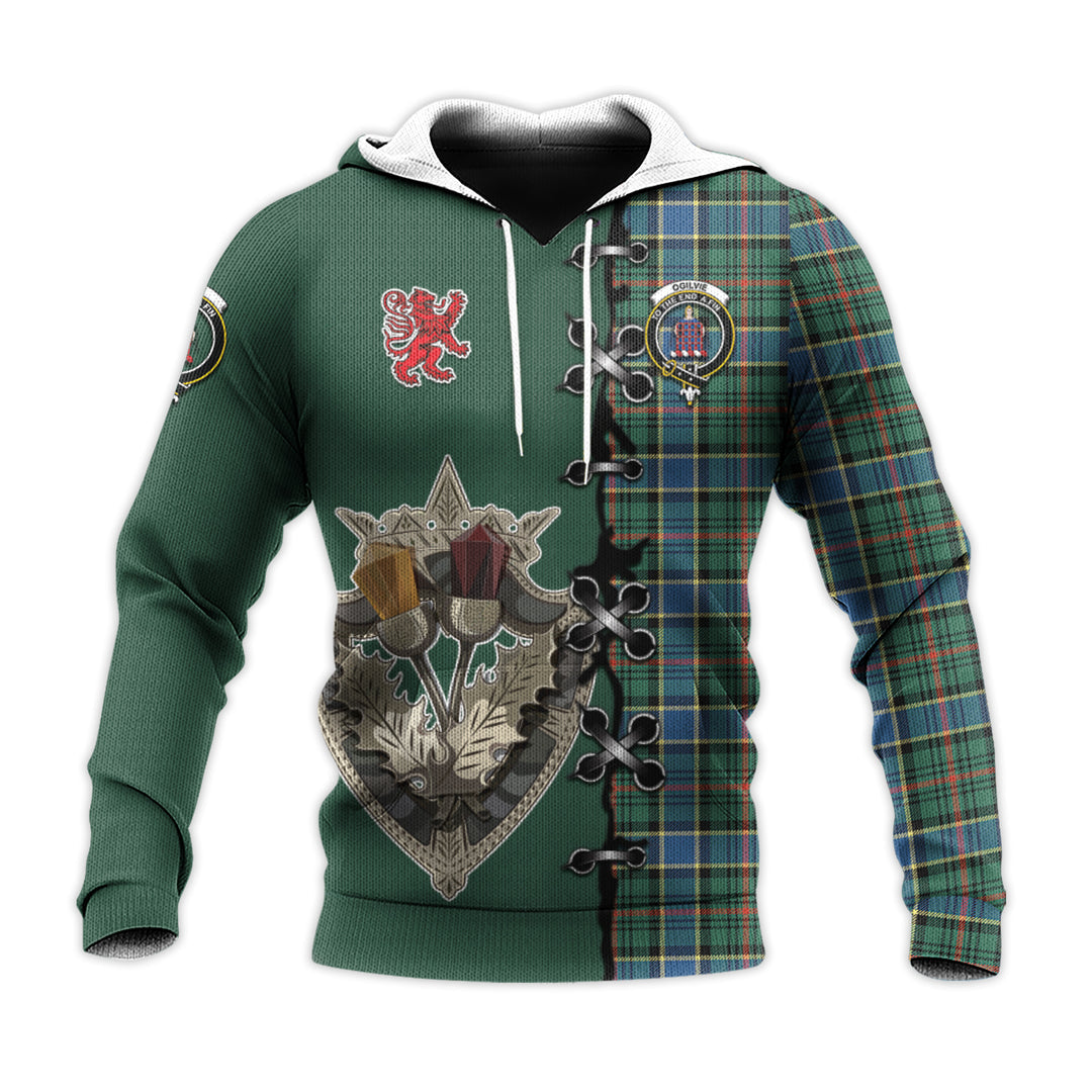 Printivon Ogilvie Ogilvy Hunting Ancient Tartan Hoodie Lion Rampant And Celtic Thistle Style