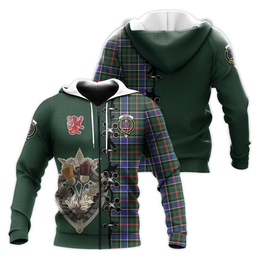 Printivon Ogilvie Ogilvy Hunting Modern Tartan Hoodie Lion Rampant And Celtic Thistle Style